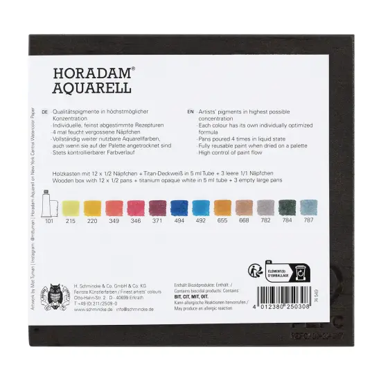 Schmincke Horadam Watercolor Set - Exclusive Limited Edition Wooden Box -12 Half Pans, 5ml Titanium White, 3 Empty Pans, Made in Germany for professionals, artists, painters Assorted {5}