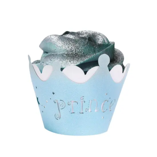 Baby Blue Little Prince Crown Cupcake Wrappers & Liners | 25 PC Set {1}