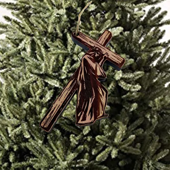 Jesus carrying cross - Cedar Ornament {3}