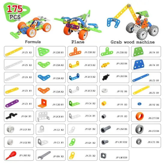 175 PCS Stem Toys for 5 6 7 8 Year Old Boys Birthday Gift Erector Construction Set Building Toy for Kids Age 4-8 4-6 5-7 6-8 Creative Game {3}