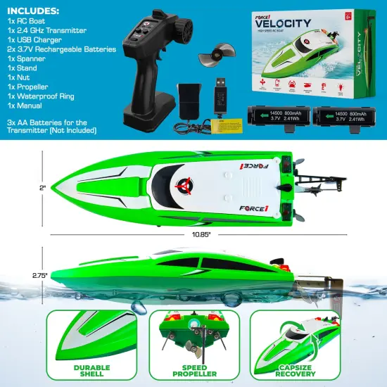 Force1 Velocity Fast RC Boat - Green {6}