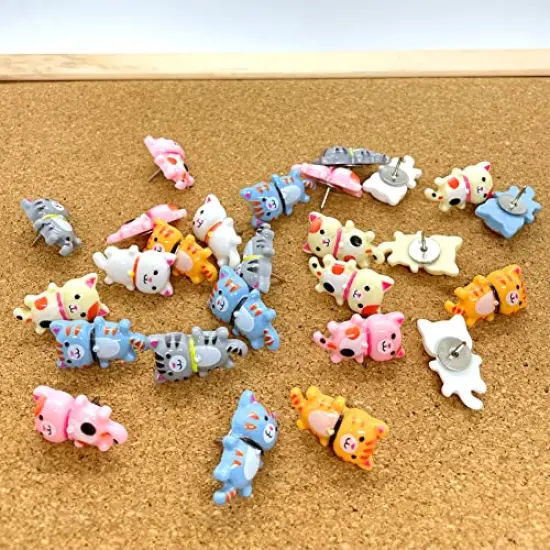 30 Pieces Cute Cat Push Pin Decorative Thumb Tacks Animal Push Pins for Photo Wall Maps Memo Note Bulletin Board or Cork Boards Multi-Functional Pushpin Tool Office Accessories {1}