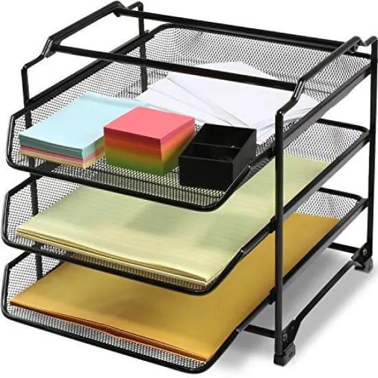 DecoBrothers Stackable Letter Tray Paper Organizer, 3 Tier, Black {1}