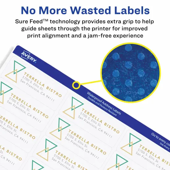 Avery Waterproof Address Labels with Ultrahold Permanent Adhesive, 1-1/3" x 4", 7,000 Labels for Laser Printers (95522) {3}