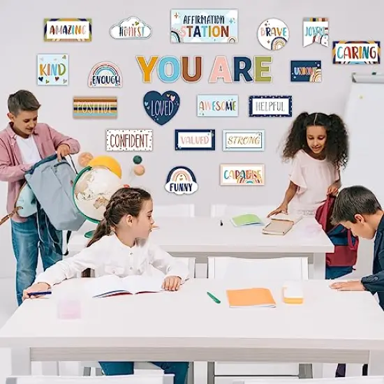 Boho Affirmation Station Bulletin Board Set Rainbow Bulletin Board for Classroom Decor Hippie Motivational Posters Positive Affirmations Accents Cutouts for Teachers School Chart Wall Supplies {3}