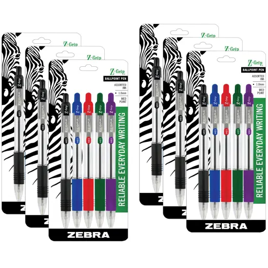 Z-Grip&reg; Ballpoint Retractable Pen, 1.0mm, Assorted, 5 Per Pack, 6 Packs {1}