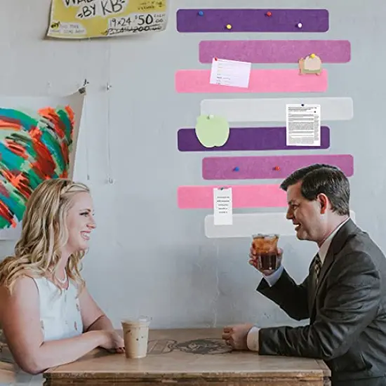 8 Pieces Purple Rose Cork Board Bar Strips with 50 Pushpins & Sticky Notes, Self-Adhesive Bulletin Board Strips No Damage for Wall, Felt Pin Board for Paste Notes, Photos, Schedules Office Decor {3}