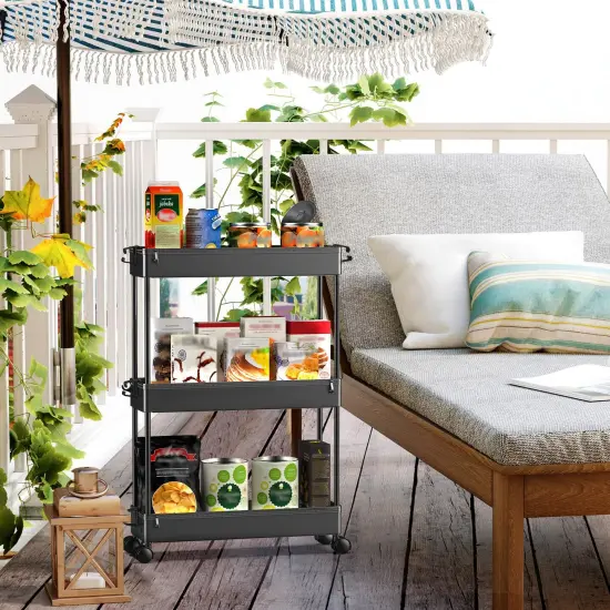 SPACEKEEPER Slim Rolling Storage Cart, Laundry Room Organization, 3 Tier Mobile Utility Shelving Unit Bathroom Organizer Storage for Kitchen, Narrow Places(Black) {4}