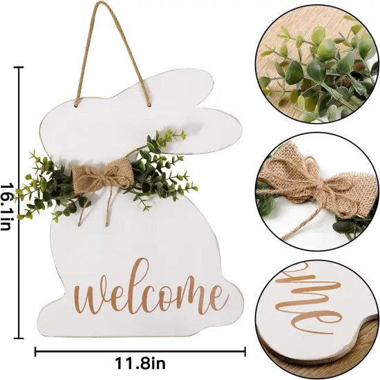 1Pc Rustic Wooden Easter Bunny Welcome Sign {2}