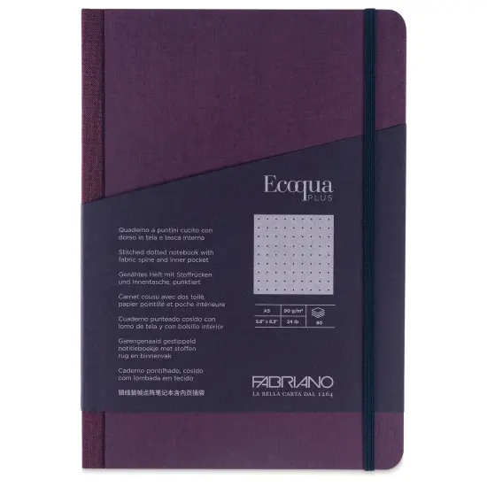 Fabriano Ecoqua Plus Fabric-Bound Notebook - Wine, 5-4/5" x 8-1/4", Dot Grid {1}