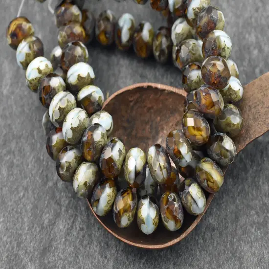 *25* 6x9mm Blended Topaz Blue Turquoise Picasso Fire Polished Rondelle Beads {4}