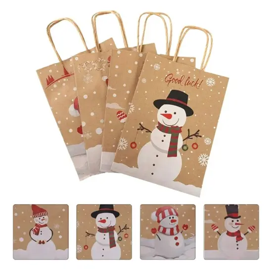 Paper Snowman Gift Bags 9 inches tall and 6 1/2 inches wide with handle | Charming snowman gift bags | RAHEEV&reg; {4}
