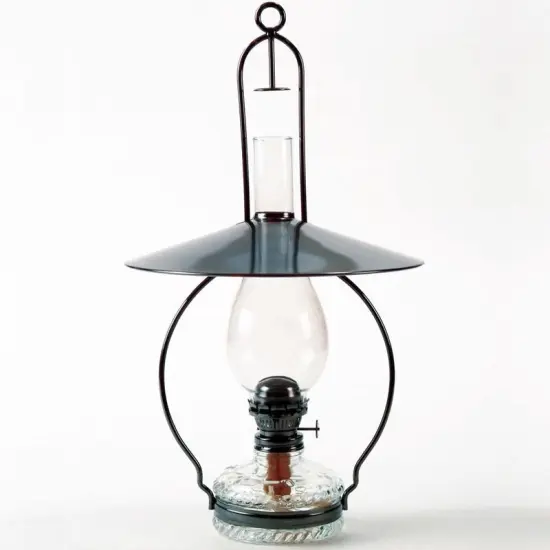 Lehman's Hanging Clear Oil Lamp with Top Reflector Steel Metallic Gray 3/4" Wick {1}