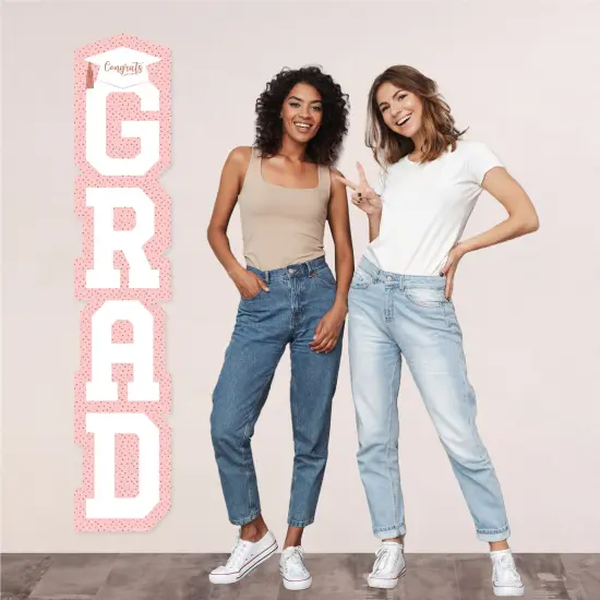 Big Dot of Happiness Rose Gold Graduation Banner - Vertical Shaped Banner Decorations {6}