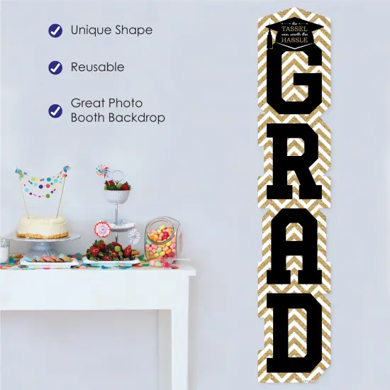 Big Dot of Happiness Gold Graduation Banner - Vertical Shaped Banner Decorations {3}