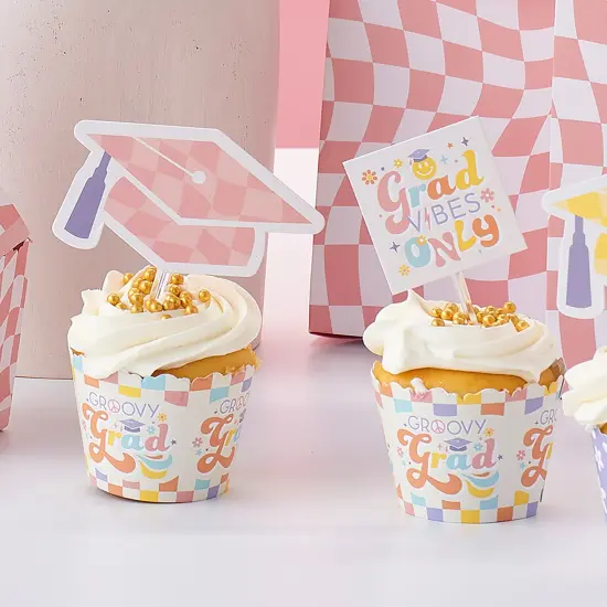 Big Dot of Happiness Groovy Grad - Cupcake Decoration - Hippie Graduation Party Cupcake Wrappers and Treat Picks Kit - Set of 24 {3}