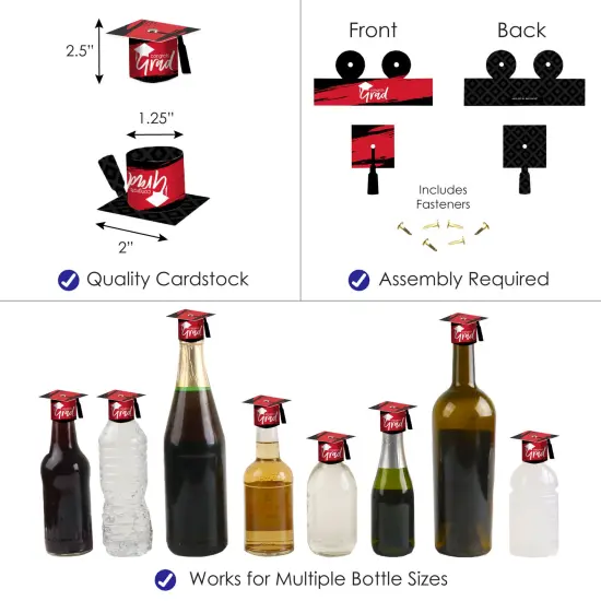 Big Dot of Happiness Red Grad - Best is Yet to Come - DIY Grad Cap Red Graduation Party Bottle Topper Decorations - Set of 20 {4}