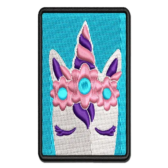 Pretty Sleepy Unicorn Face Multi-Color Embroidered Iron-On or Hook & Loop Patch Applique {1}