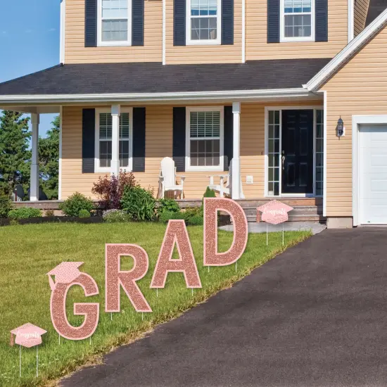 Big Dot of Happiness Rose Gold Grad - Yard Sign Outdoor Lawn Decorations - Graduation Party Yard Signs - Grad {3}