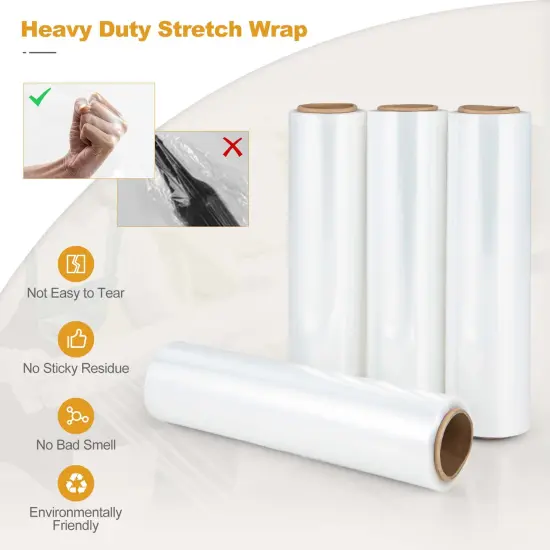 Costway 4/8/12/16 Rolls Stretch Film Heavy Duty Shrink Wrap 60 Gauge Clear Plastic Wrap Film {6}