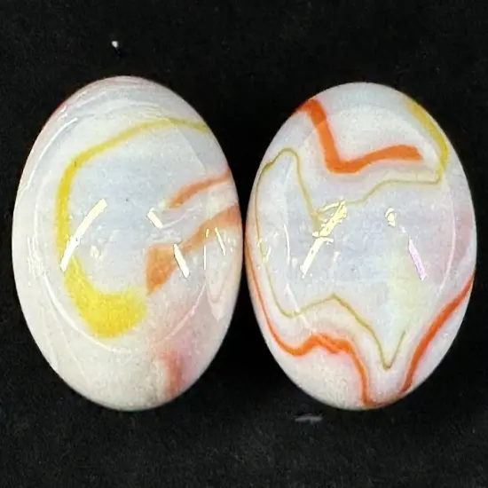 2 BOULDERS 35mm GELATO Marbles Glass White Yellow Orange Iridescent LARGE Swirl {2}