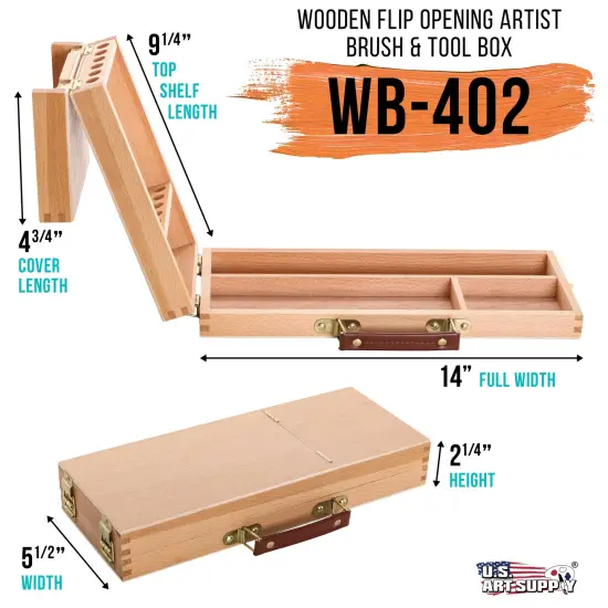 Wooden Flip Opening Artist Brush & Tool Box {2}