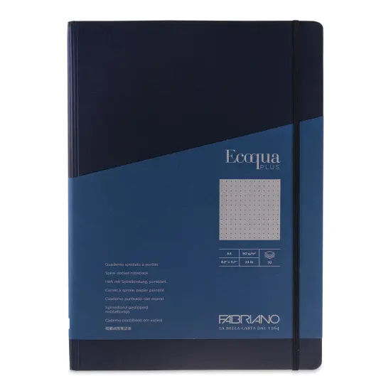 Fabriano Ecoqua Plus Hidden Spiral-Bound Notebook - Navy, 11-7/10" x 8-1/4", Dot Grid {1}