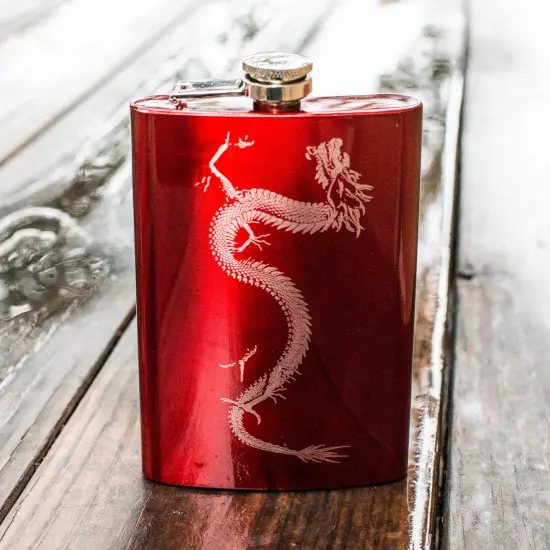 8oz RED Chinese Dragon Flask {2}