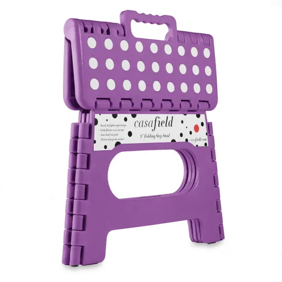 Casafield 9" Folding Step Stool with Handle, Purple - Portable Collapsible Small Plastic Foot Stool for Kids and Adults - Use in the Kitchen, Bathroom and Bedroom {2}