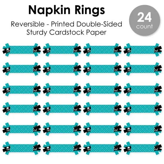 Big Dot of Happiness Teal Grad - Best is Yet to Come - Turquoise Graduation Party Paper Napkin Holder - Napkin Rings - Set of 24 {7}