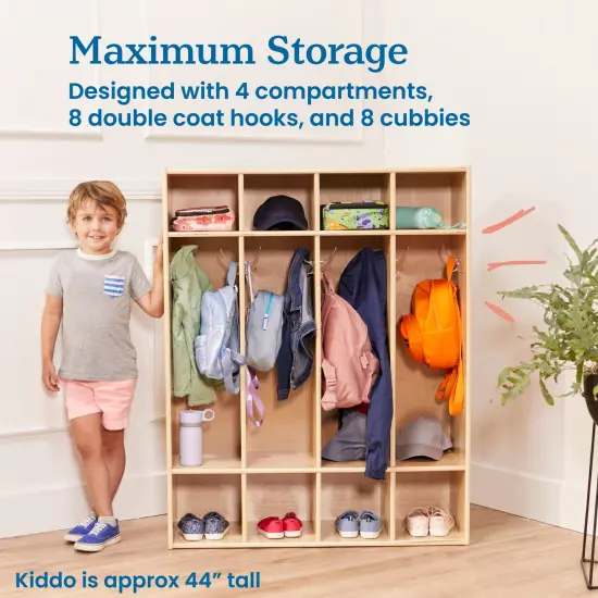 Streamline 4-Section Coat Locker, Classroom Furniture Natural {4}