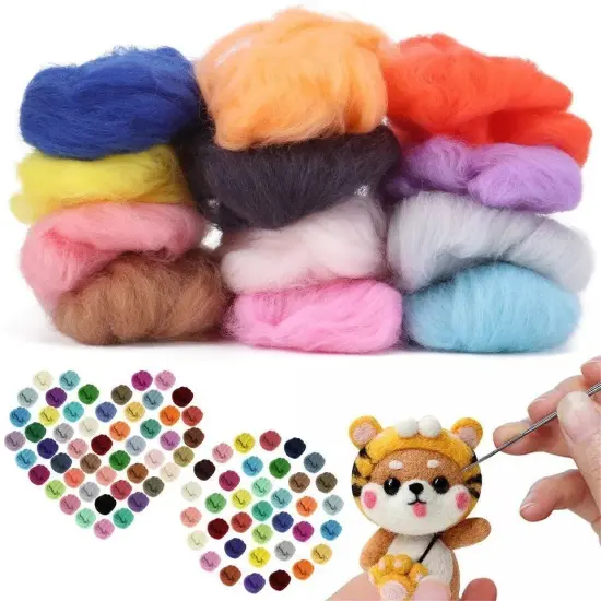50 Colors Fibre Wool Roving For Needle Felting Spinnings DIY Craft Material Set {3}