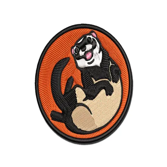 Silly Ferret on Back Multi-Color Embroidered Iron-On or Hook & Loop Patch Applique {1}