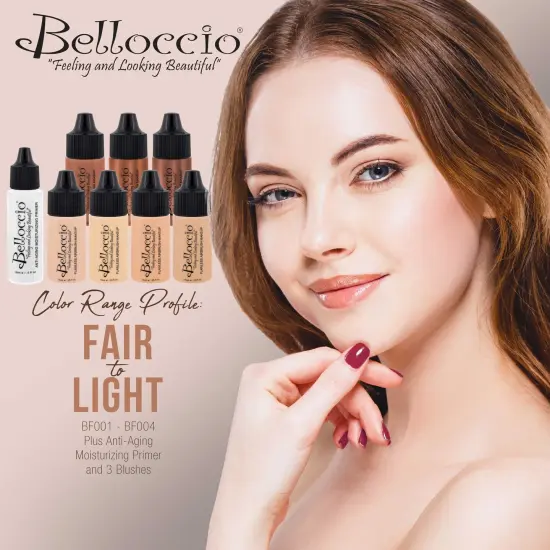 Belloccio Professional Beauty Airbrush Cosmetic Makeup System with 4 Fair Shades of Foundation in 1/4 oz Bottles {4}