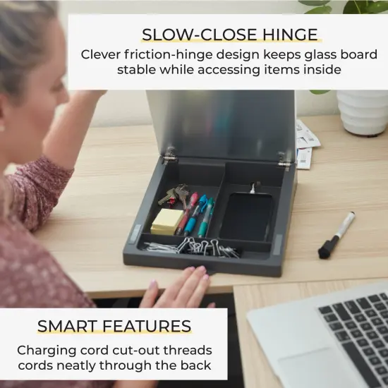 Dry-Erase Glass Board Memo Station, Desk Organizer, Grey Waves {6}