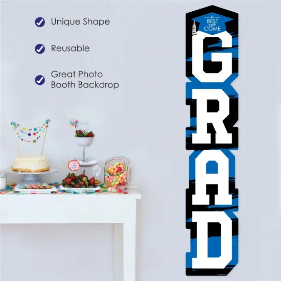 Big Dot of Happiness Blue Graduation Banner - Vertical Shaped Banner Decorations {3}