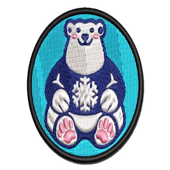 Polar Bear in Snowflake Christmas Sweater Multi-Color Embroidered Iron-On or Hook & Loop Patch Applique {1}
