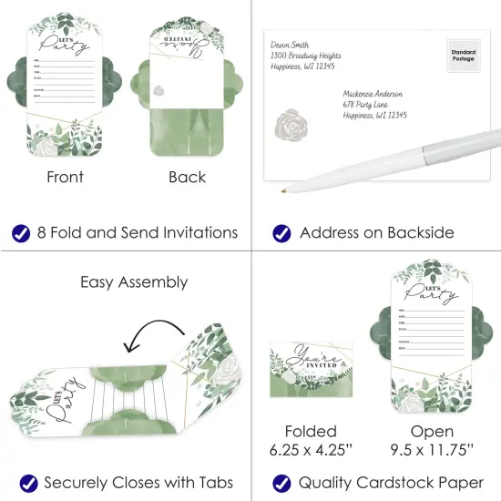 Big Dot of Happiness Boho Botanical - Fill-In Cards - Greenery Party Fold and Send Invitations - Set of 8 {4}