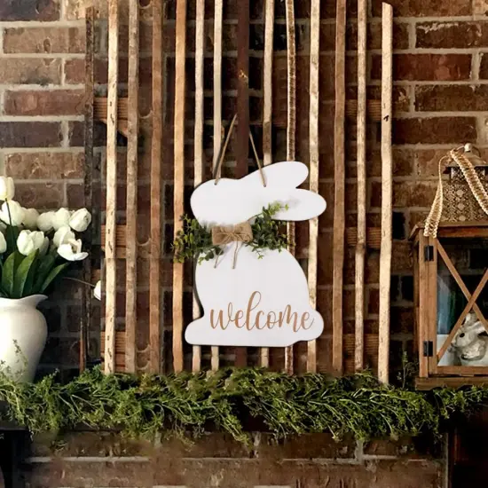 1Pc Rustic Wooden Easter Bunny Welcome Sign {3}