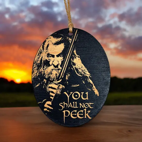 Ornament - You Shall Not Peek - Black Painted Wood 4x3in {5}