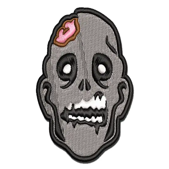 Scary Zombie Head Exposed Brains Multi-Color Embroidered Iron-On or Hook & Loop Patch Applique {1}