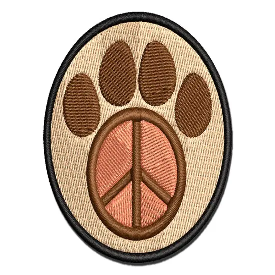 Paw Print Dog Cat Peace Sign Multi-Color Embroidered Iron-On or Hook & Loop Patch Applique {1}
