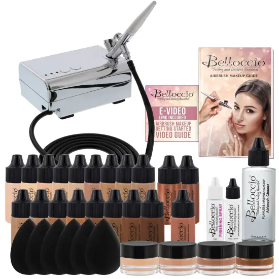 Complete Professional Belloccio Airbrush Cosmetic Makeup System with a MASTER SET of All 17 Foundation Color Shades in 1/4 oz Bottles {1}