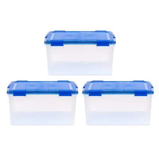IRIS USA 3Pack 62qt WEATHERPRO Airtight Plastic Storage Bin with Lid and Seal and Secure Latching Buckles {1}