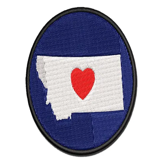 Montana State with Heart Multi-Color Embroidered Iron-On or Hook & Loop Patch Applique {1}