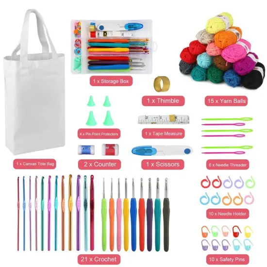 73 Pieces Crochet Kit Hooks Needles Yarn Knitting Beginners Set DIY Weave Craft {2}