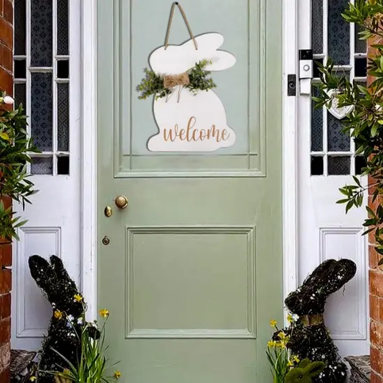 1Pc Rustic Wooden Easter Bunny Welcome Sign {4}
