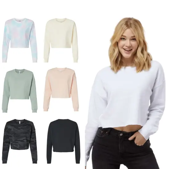 Women's Lightweight Crop Crewneck Sweatshirt | RADYAN&reg; Grey heather {2}