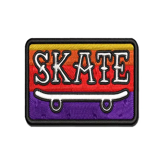 Skate Text on Skateboard Multi-Color Embroidered Iron-On or Hook & Loop Patch Applique {1}