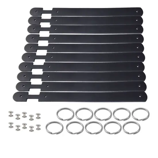 Blank Leather Keychains &ndash; DIY Engraving Kit, Pack of 10 (&frac34;" x 4.5") Black {1}